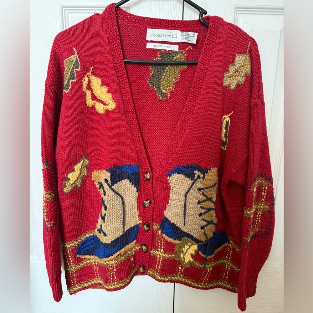 VTG Robert Scott Ltd Red Leaf Patterned Women's Sweater Boots Fall Autumn Ugly